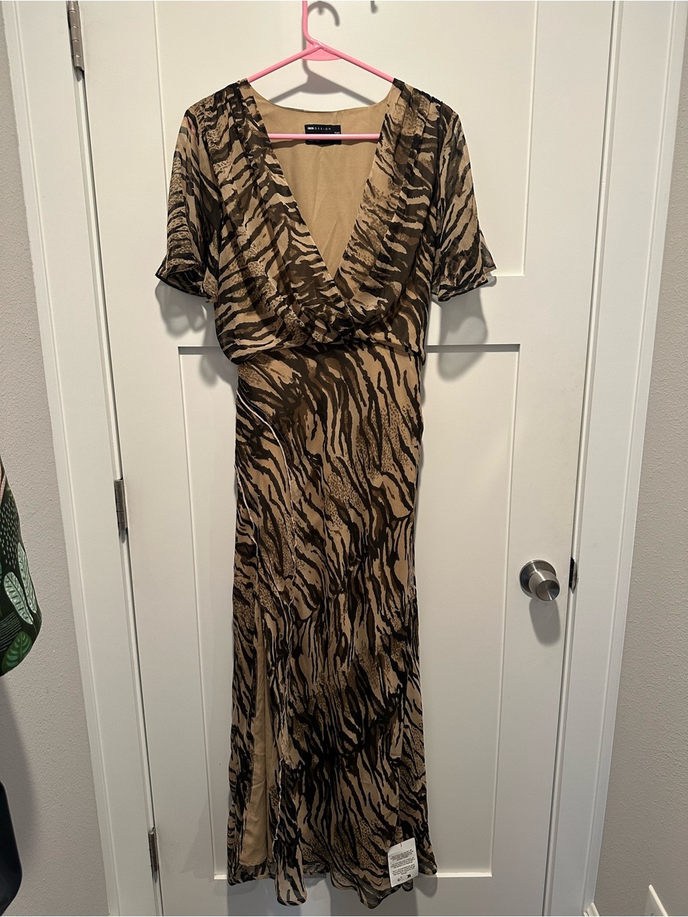 ASOS Design Brown Animal Print V-Neck Maxi Dress
